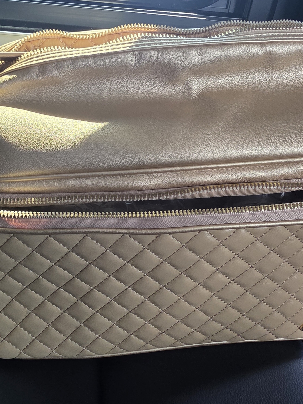 Quilted Metallic Gold Travel Cosmetic Bag - Picture 9 of 13